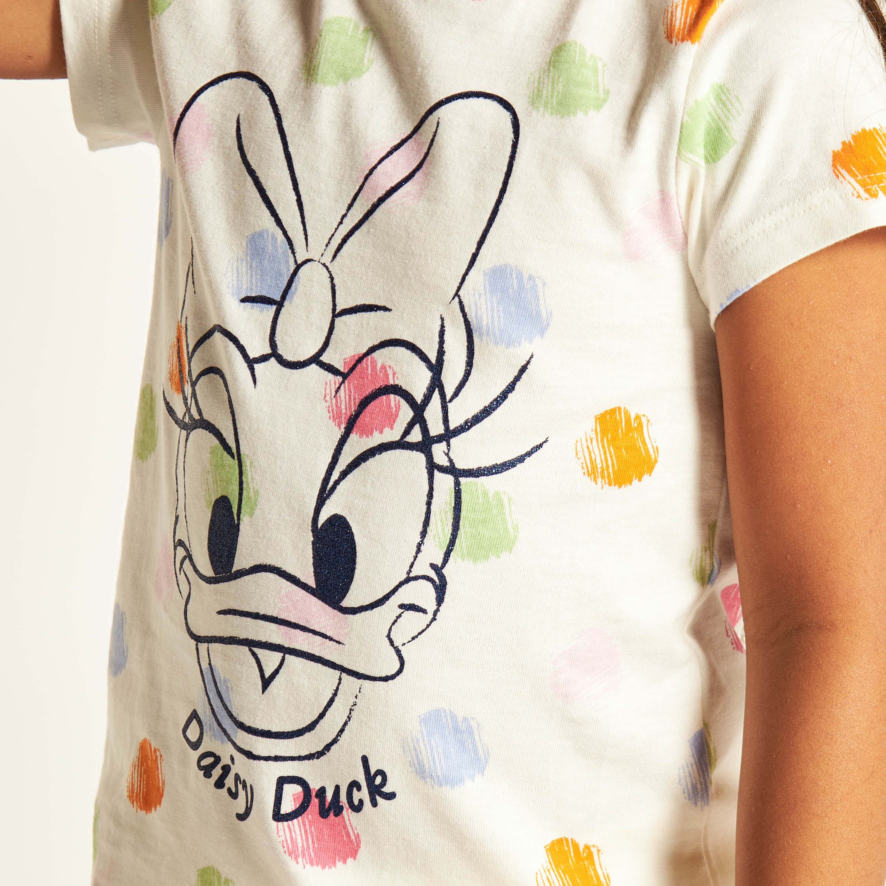 Daisy Duck Print T-shirt with Round Neck and Short Sleeves-girls-clothing-tshirts-image-3