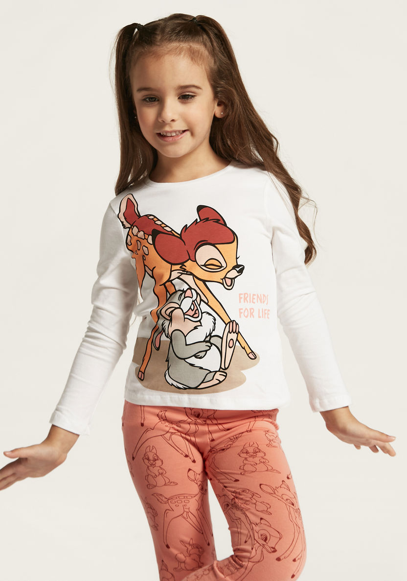 Disney Bambi Print Crew Neck T-shirt with Long Sleeves - Set of 2-T Shirts-image-4