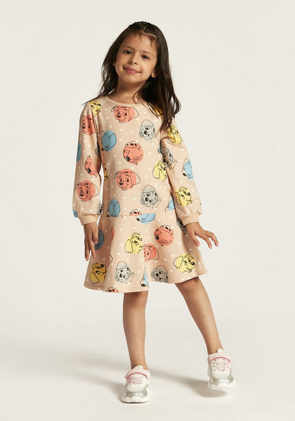 Disney 101 Dalmatians Print Drop Waist Dress with Long Sleeves