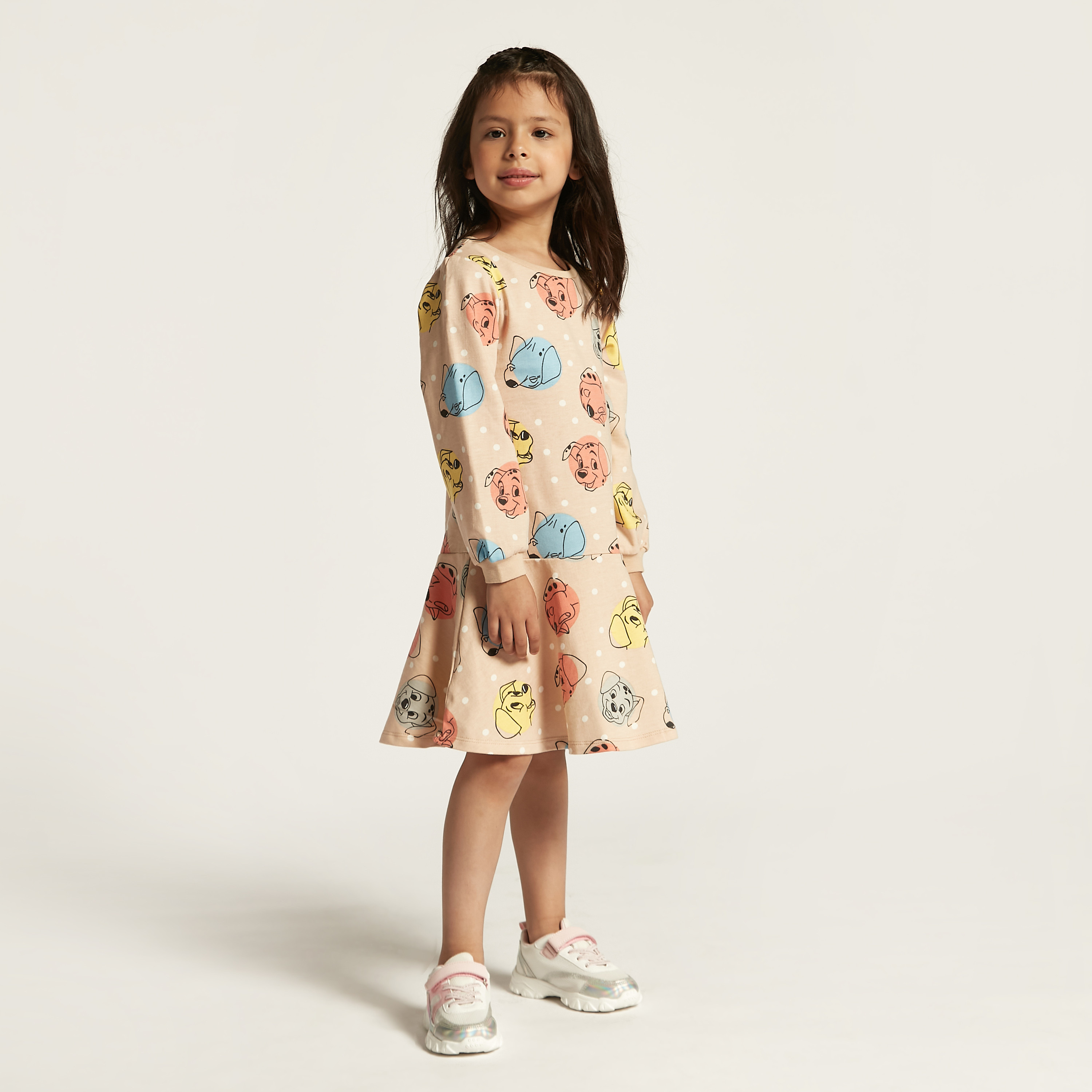 Disney 101 Dalmatians Print Drop Waist Dress with Long Sleeves-girls-clothing-dressesandjumpsuits-image-2