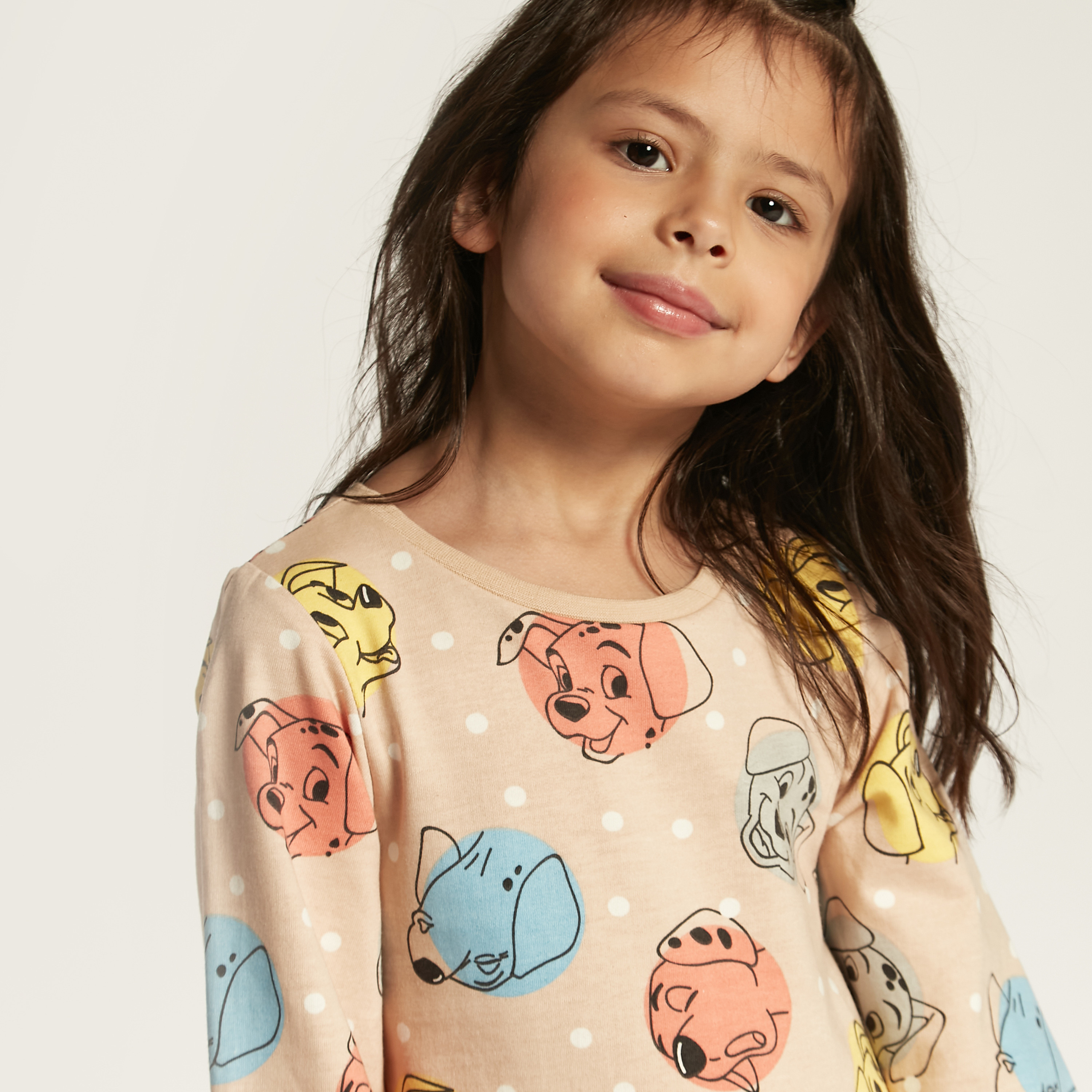 Disney 101 Dalmatians Print Drop Waist Dress with Long Sleeves-girls-clothing-dressesandjumpsuits-image-3
