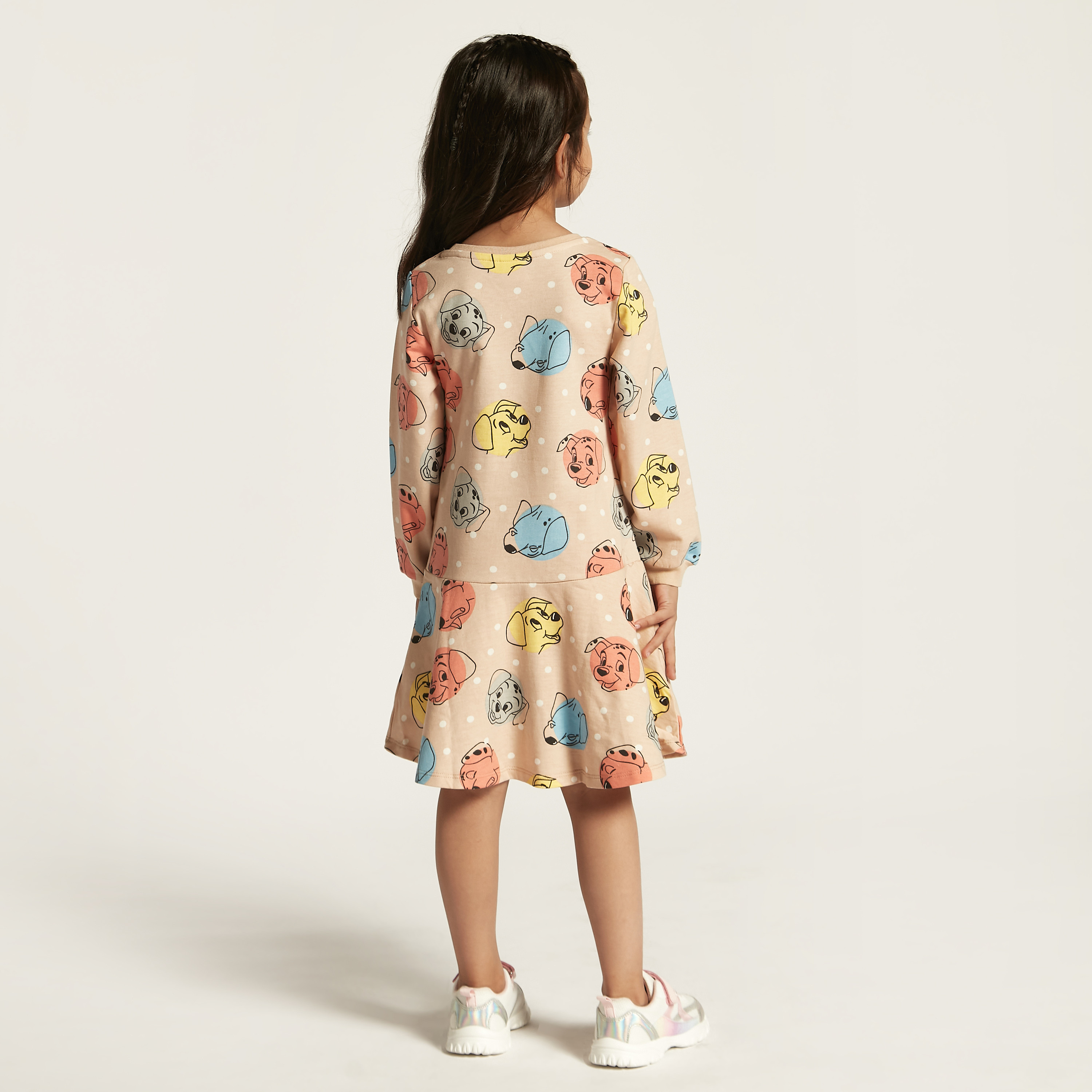 Disney 101 Dalmatians Print Drop Waist Dress with Long Sleeves-girls-clothing-dressesandjumpsuits-image-4