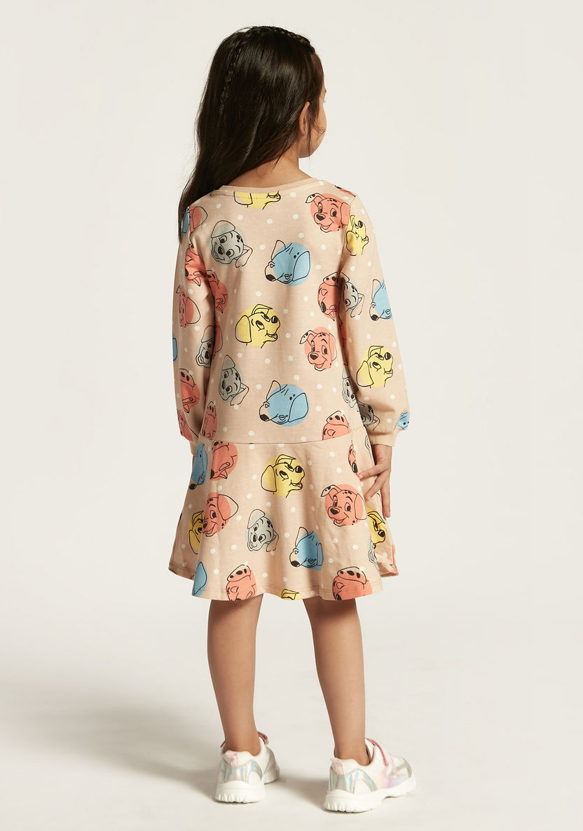 Disney 101 Dalmatians Print Drop Waist Dress with Long Sleeves-Dresses, Gowns & Frocks-image-3