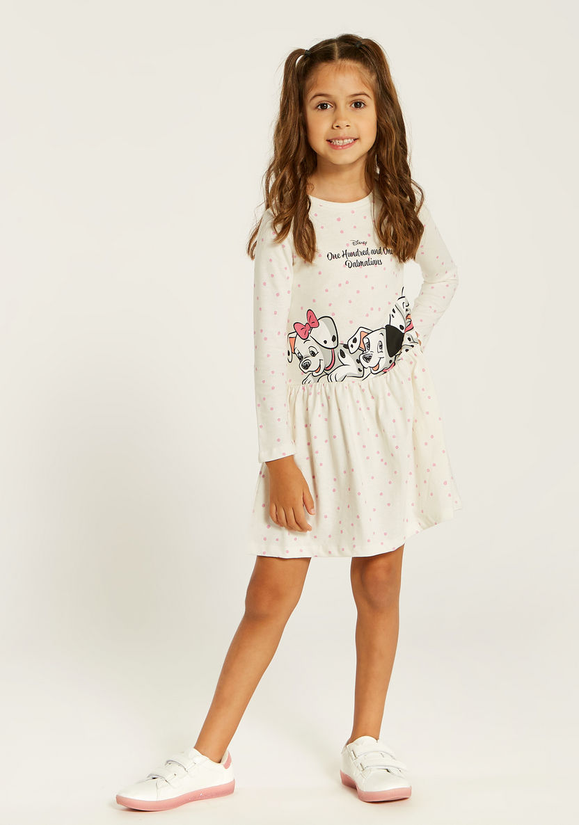 101 Dalmatians Print Dress with Round Neck and Long Sleeves-Dresses, Gowns & Frocks-image-1