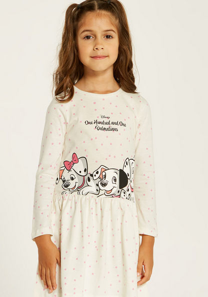 101 Dalmatians Print Dress with Round Neck and Long Sleeves