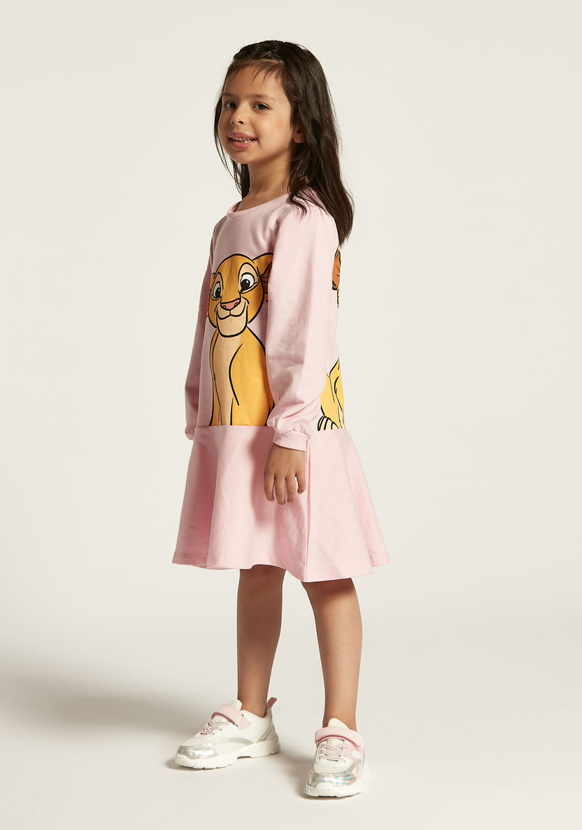 Simba Print Sweat Dress with Round Neck and Long Sleeves-Dresses, Gowns & Frocks-image-1