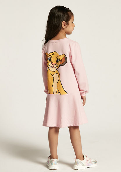 Simba Print Sweat Dress with Round Neck and Long Sleeves