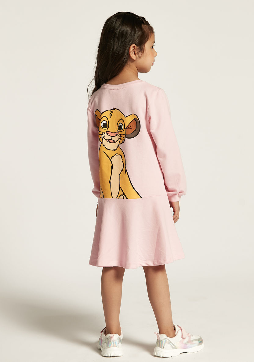 Simba Print Sweat Dress with Round Neck and Long Sleeves-Dresses, Gowns & Frocks-image-3
