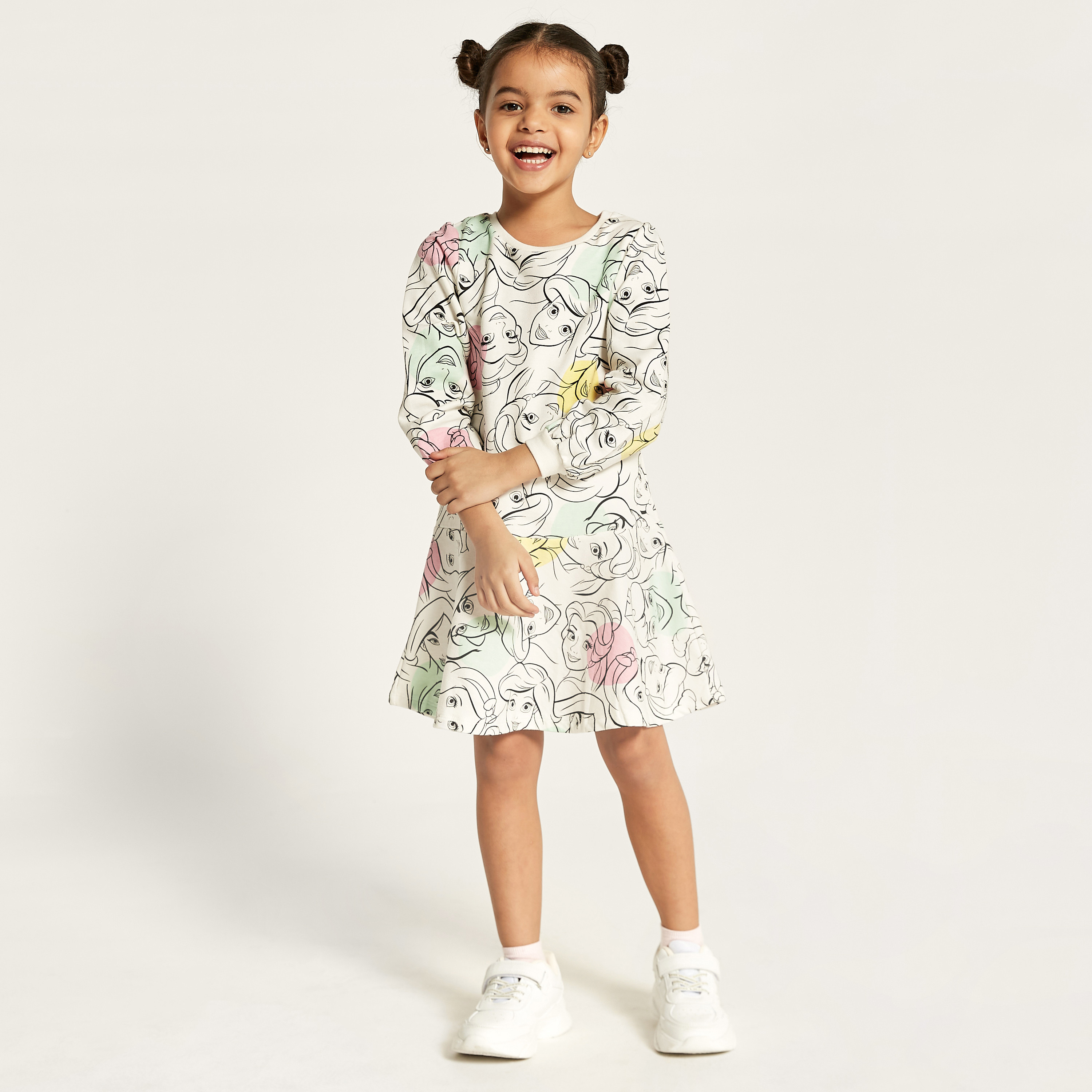 Disney All Over Print Dress with Round Neck and Long Sleeves-girls-clothing-dressesandjumpsuits-image-2