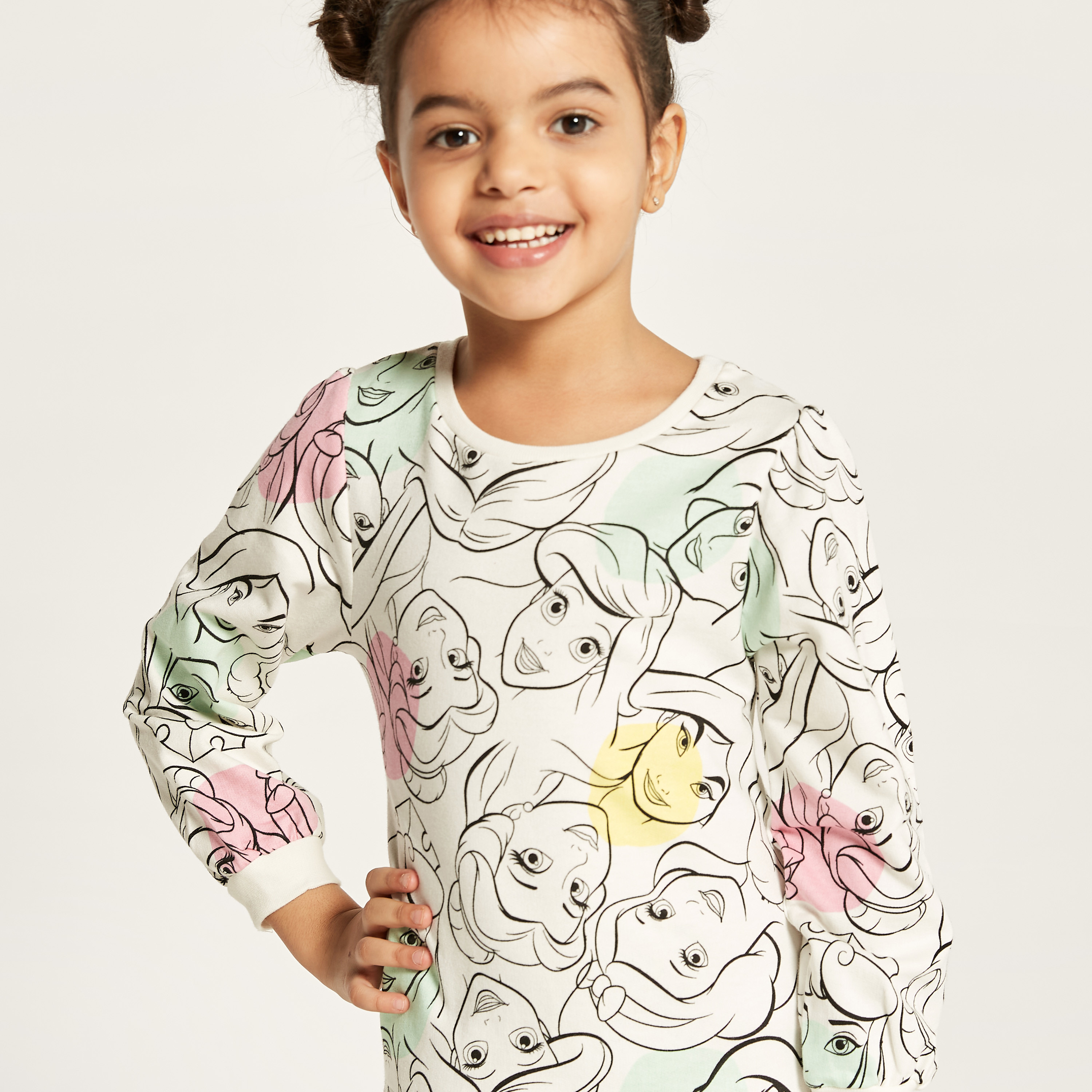 Disney All Over Print Dress with Round Neck and Long Sleeves-girls-clothing-dressesandjumpsuits-image-3