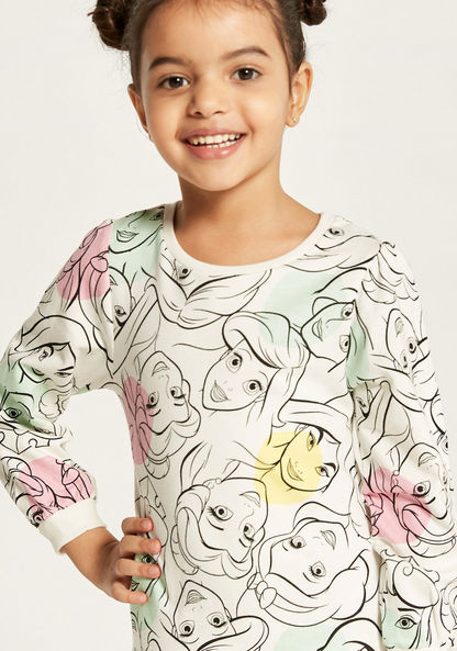 Disney All Over Print Dress with Round Neck and Long Sleeves