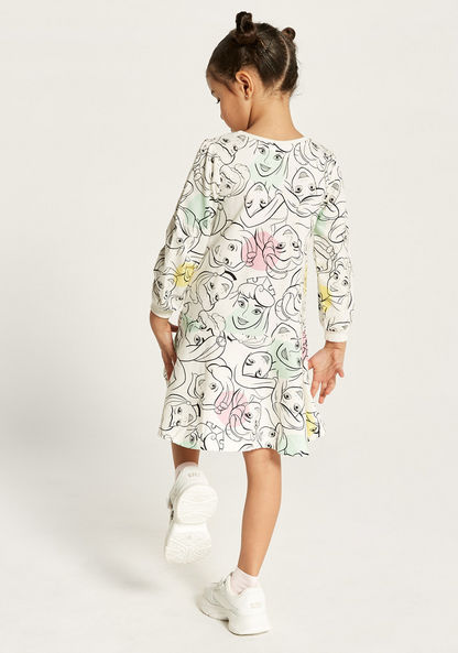 Disney All Over Print Dress with Round Neck and Long Sleeves
