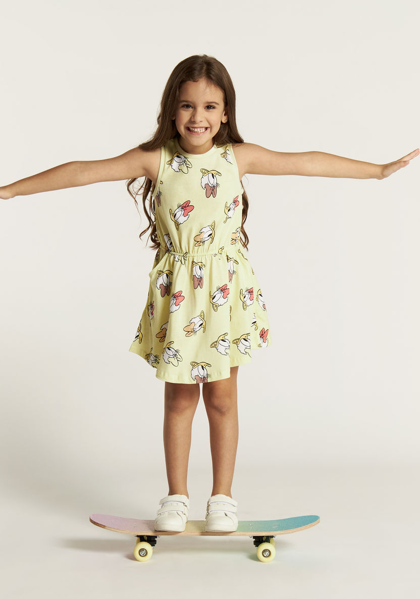 Disney Daisy Duck Print Sleeveless Dress with Round Neck-Dresses, Gowns & Frocks-image-0