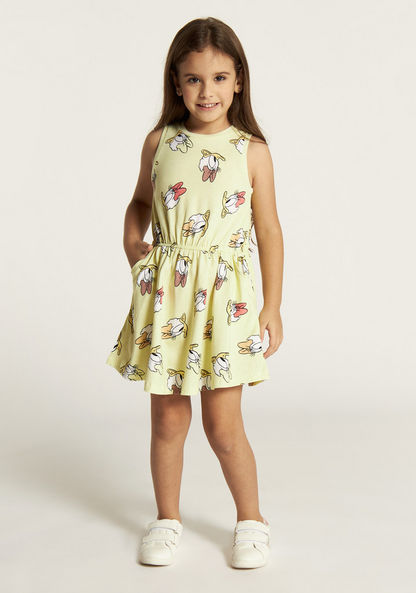 Disney Daisy Duck Print Sleeveless Dress with Round Neck-Dresses%2C Gowns and Frocks-image-1