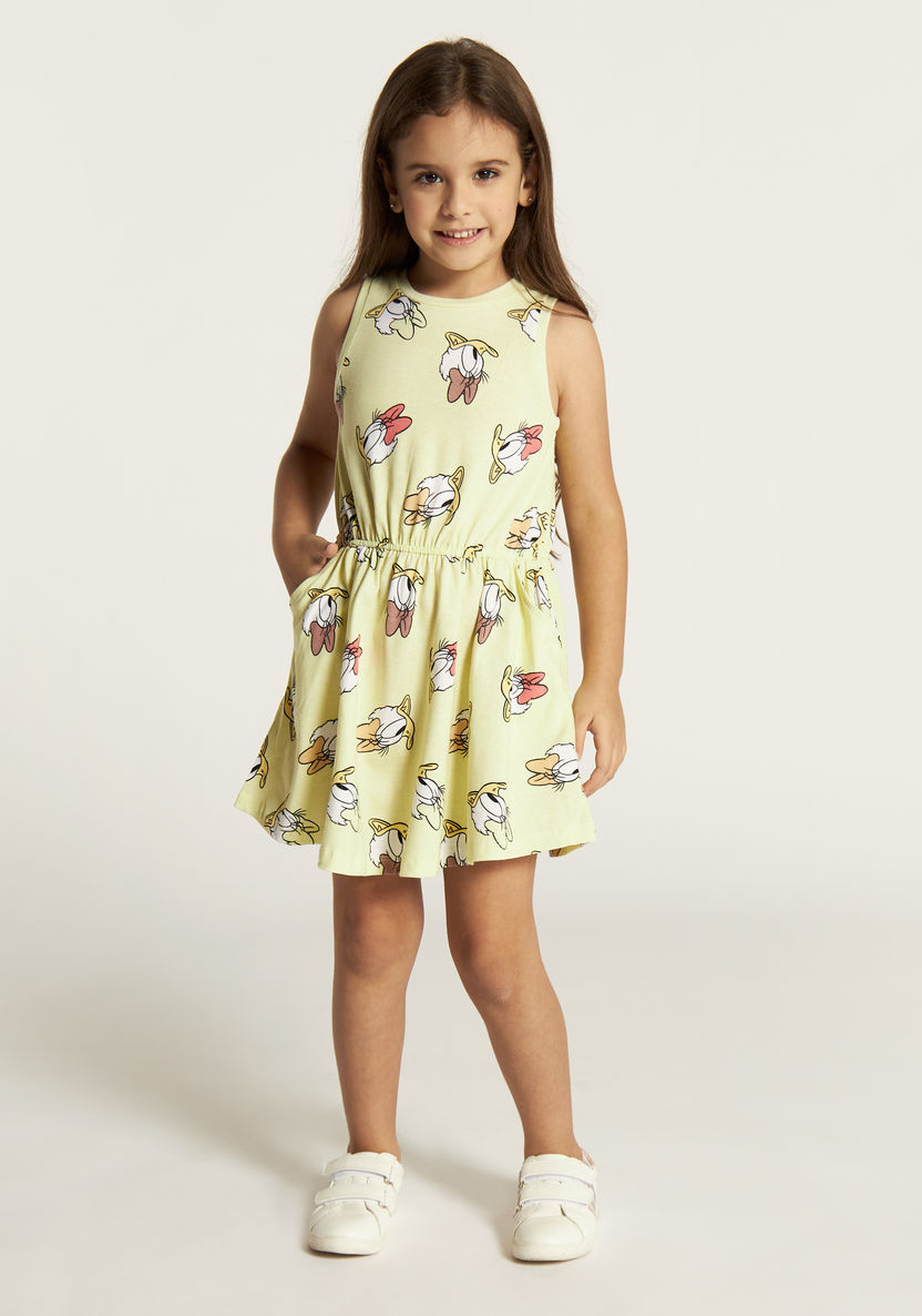 Disney Daisy Duck Print Sleeveless Dress with Round Neck-Dresses, Gowns & Frocks-image-1