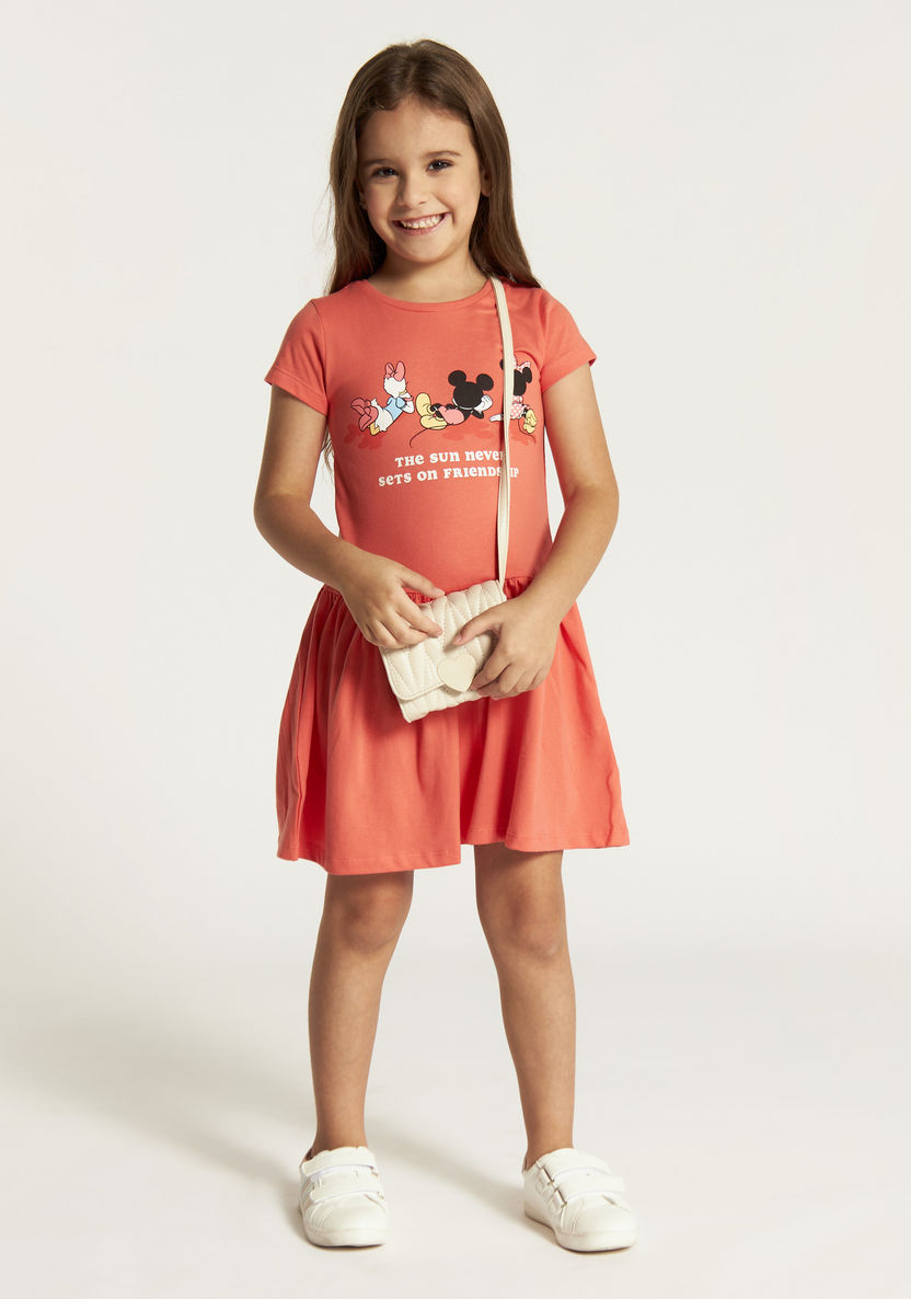 Disney Minnie Mouse and Friends Print Dress with Short Sleeves-Dresses, Gowns & Frocks-image-0