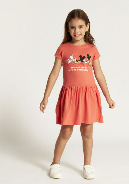 Disney Minnie Mouse and Friends Print Dress with Short Sleeves