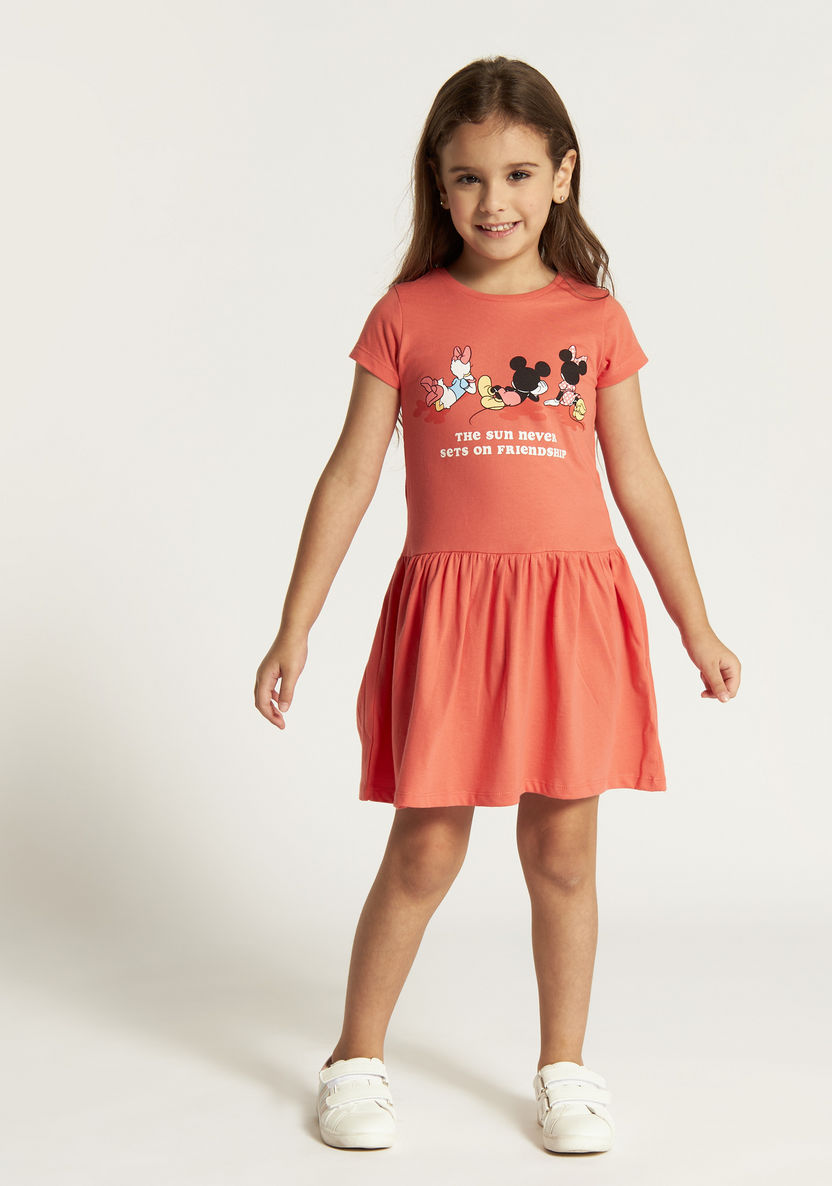 Disney Minnie Mouse and Friends Print Dress with Short Sleeves-Dresses, Gowns & Frocks-image-2