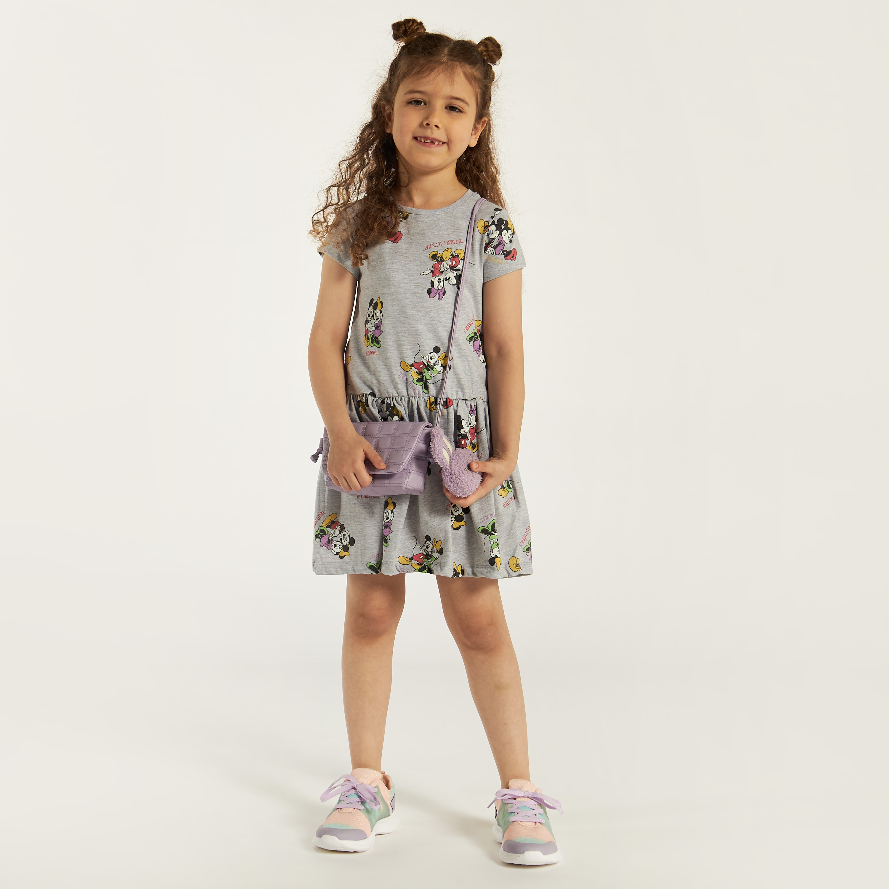 Disney Mickey and Minnie Mouse Print Dress with Crew Neck and Short Sleeves-girls-clothing-dressesandjumpsuits-image-1