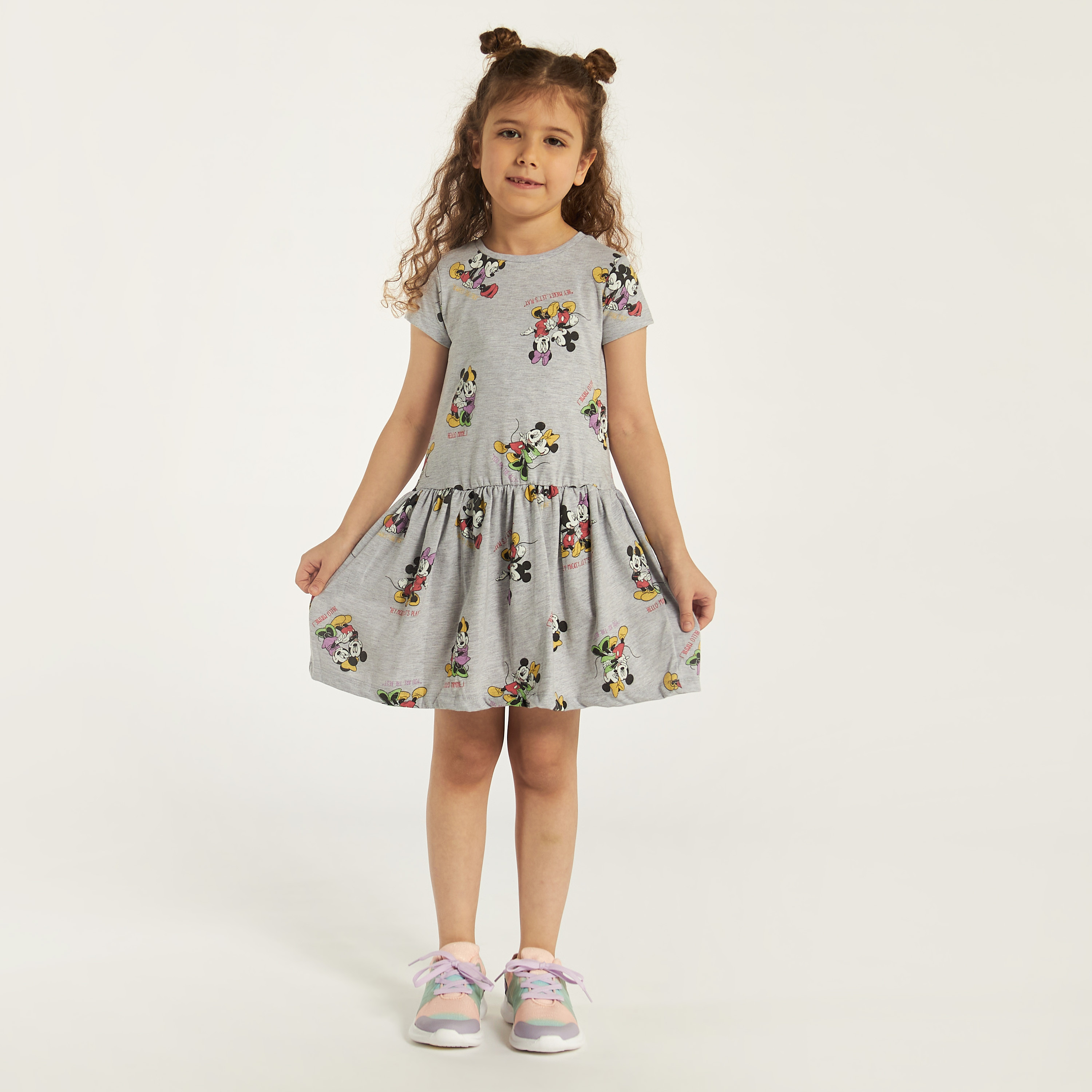 Disney Mickey and Minnie Mouse Print Dress with Crew Neck and Short Sleeves-girls-clothing-dressesandjumpsuits-image-2