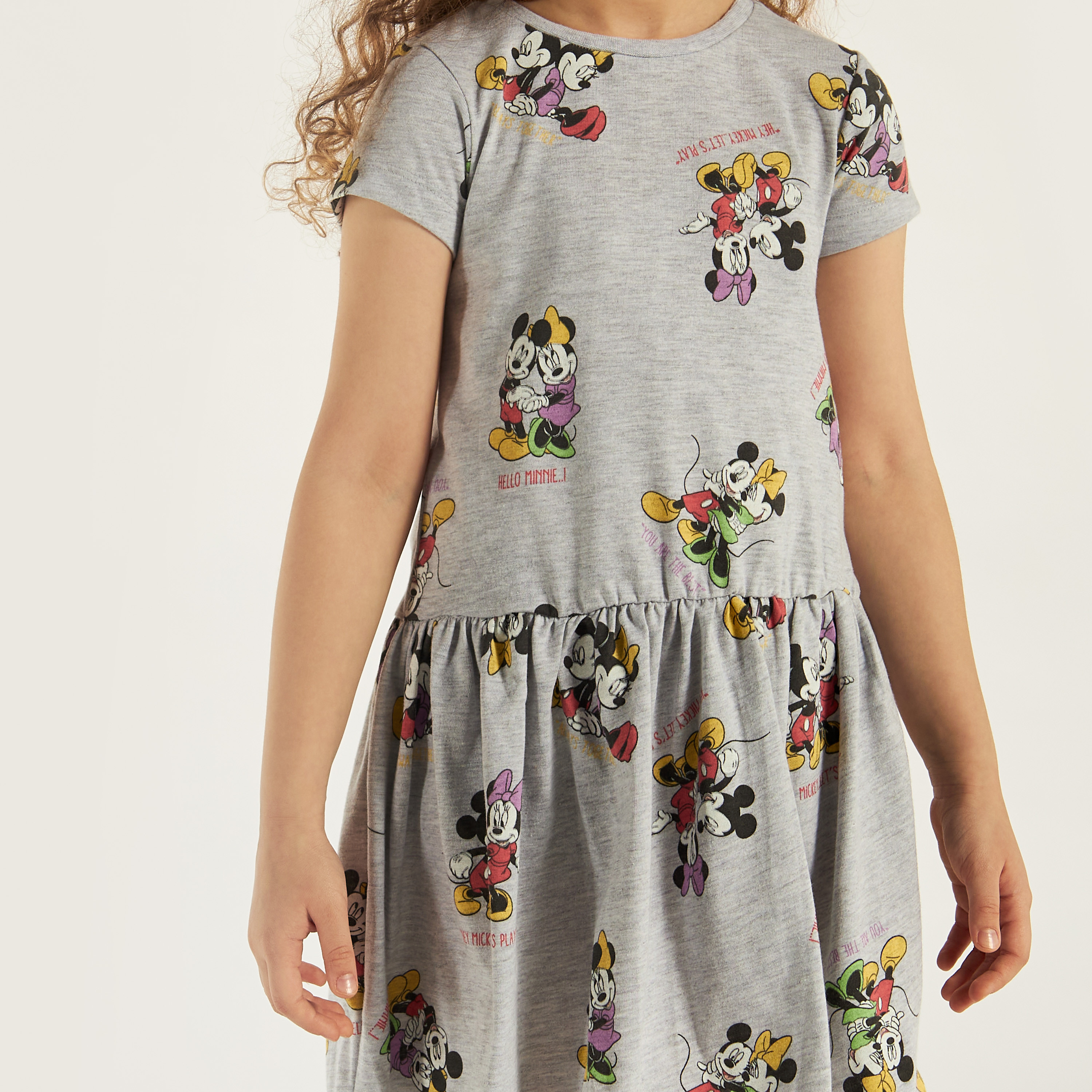 Disney Mickey and Minnie Mouse Print Dress with Crew Neck and Short Sleeves-girls-clothing-dressesandjumpsuits-image-3