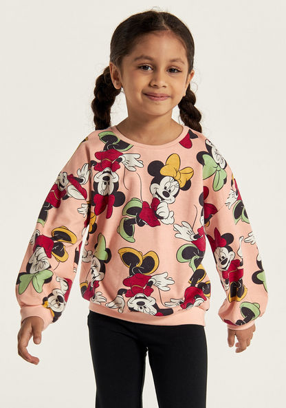 Disney All Over Minnie Mouse Print Crew Neck Sweatshirt with Long Sleeves