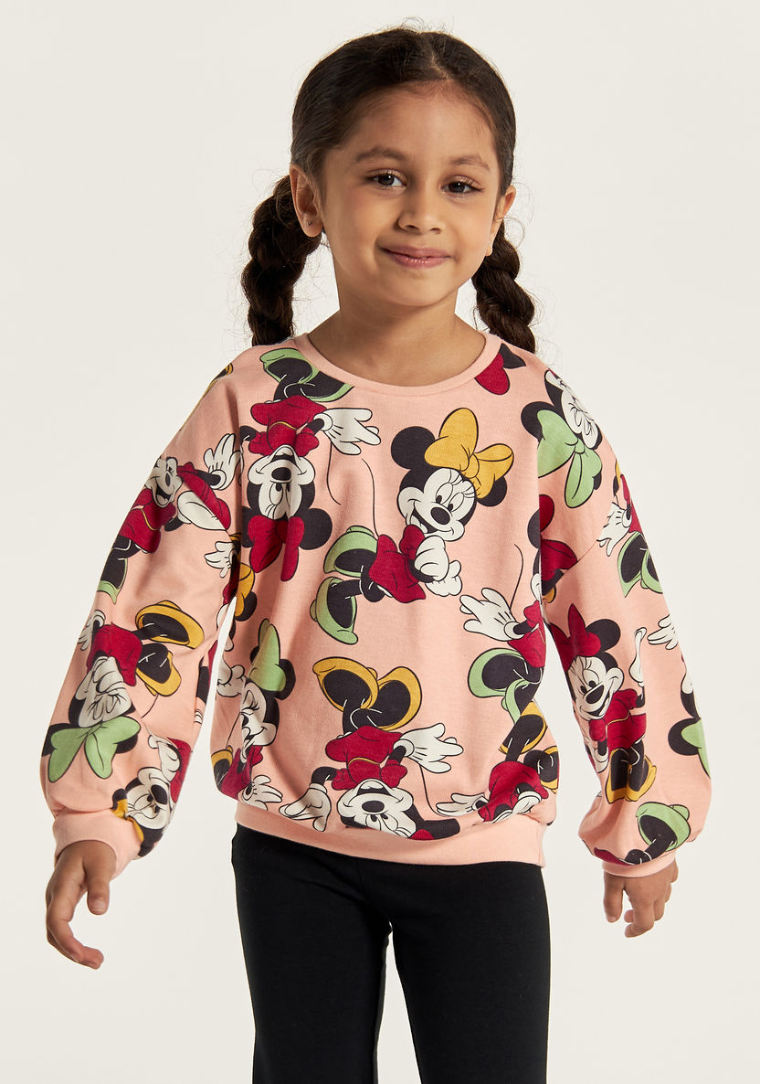 Disney All Over Minnie Mouse Print Crew Neck Sweatshirt with Long Sleeves-Sweatshirts-image-1