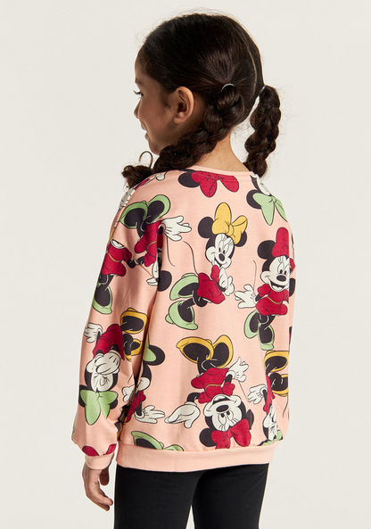 Disney All Over Minnie Mouse Print Crew Neck Sweatshirt with Long Sleeves