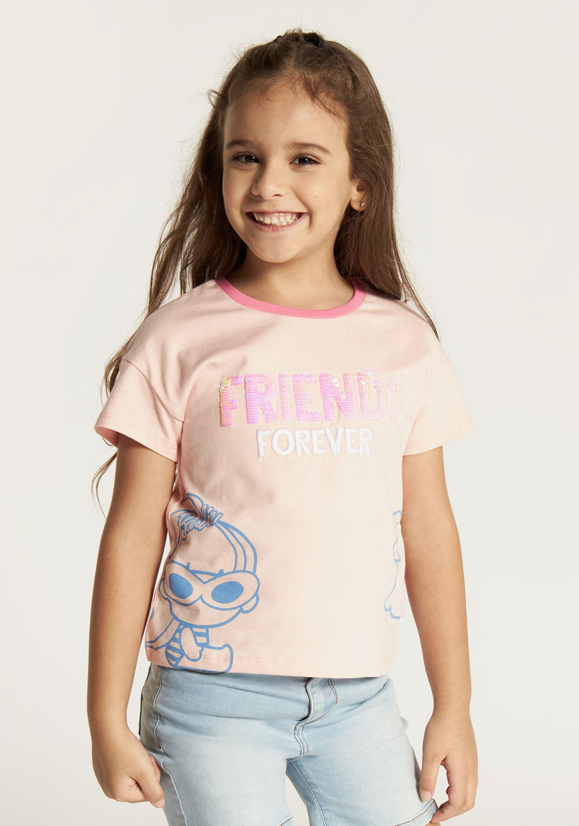 Sanrio Embellished Crew Neck T-shirt with Short Sleeves-T Shirts-image-1
