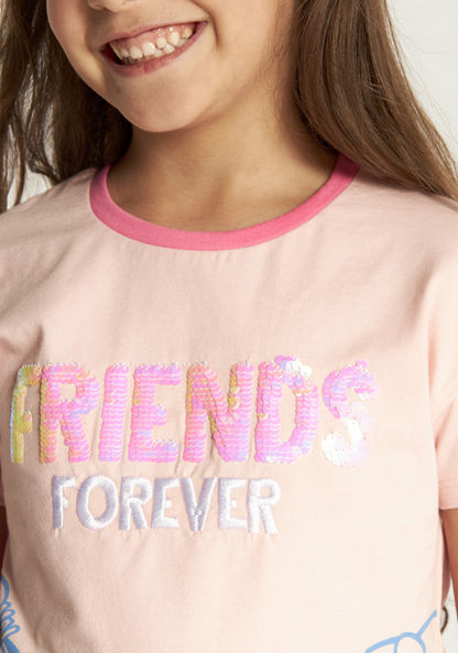 Sanrio Embellished Crew Neck T-shirt with Short Sleeves