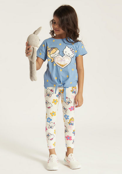 Sanrio Hello Barbie Print Crew Neck T-shirt with Short Sleeves-T Shirts-image-0