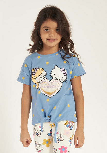 Sanrio Hello Barbie Print Crew Neck T-shirt with Short Sleeves-T Shirts-image-1