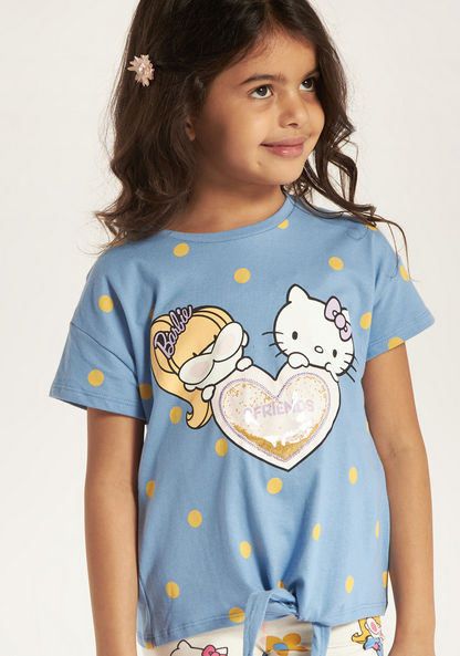 Sanrio Hello Barbie Print Crew Neck T-shirt with Short Sleeves-T Shirts-image-2