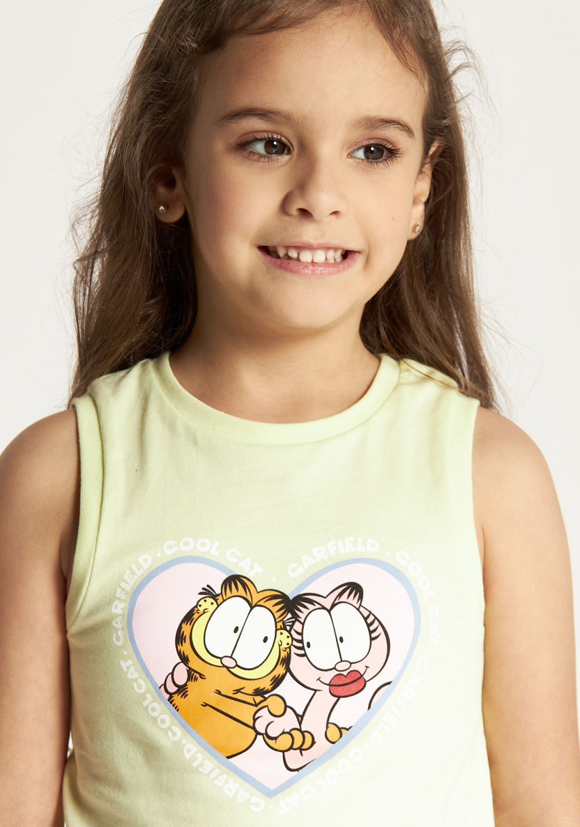 Garfield Print Sleeveless T-shirt with Crew Neck and Knot Detail-T Shirts-image-2