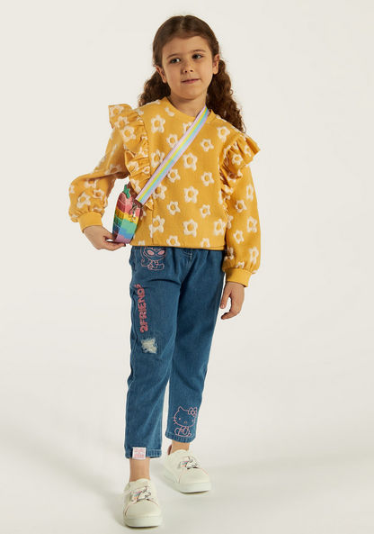 Sanrio Barbie Embroidered Denim Pants with Pockets and Button Closure