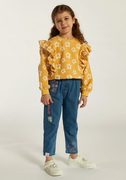 Sanrio Barbie Embroidered Denim Pants with Pockets and Button Closure