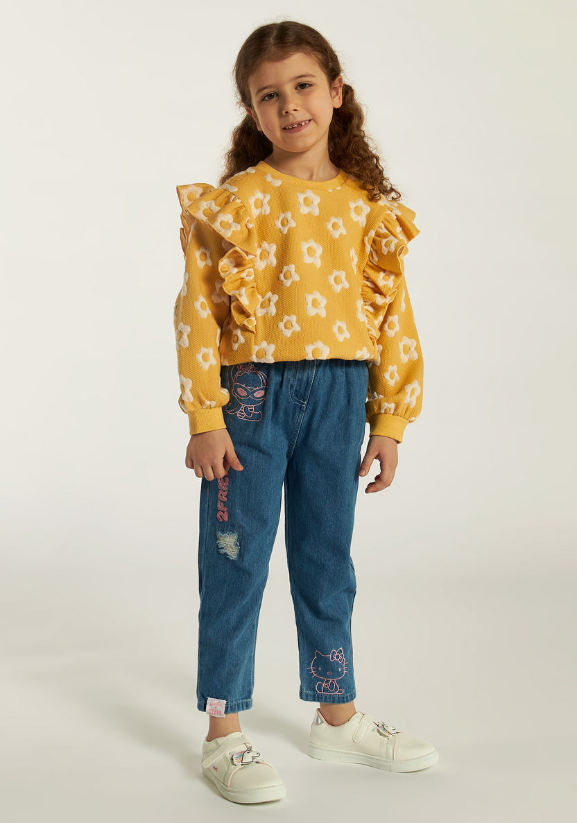 Sanrio Barbie Embroidered Denim Pants with Pockets and Button Closure-Pants-image-1