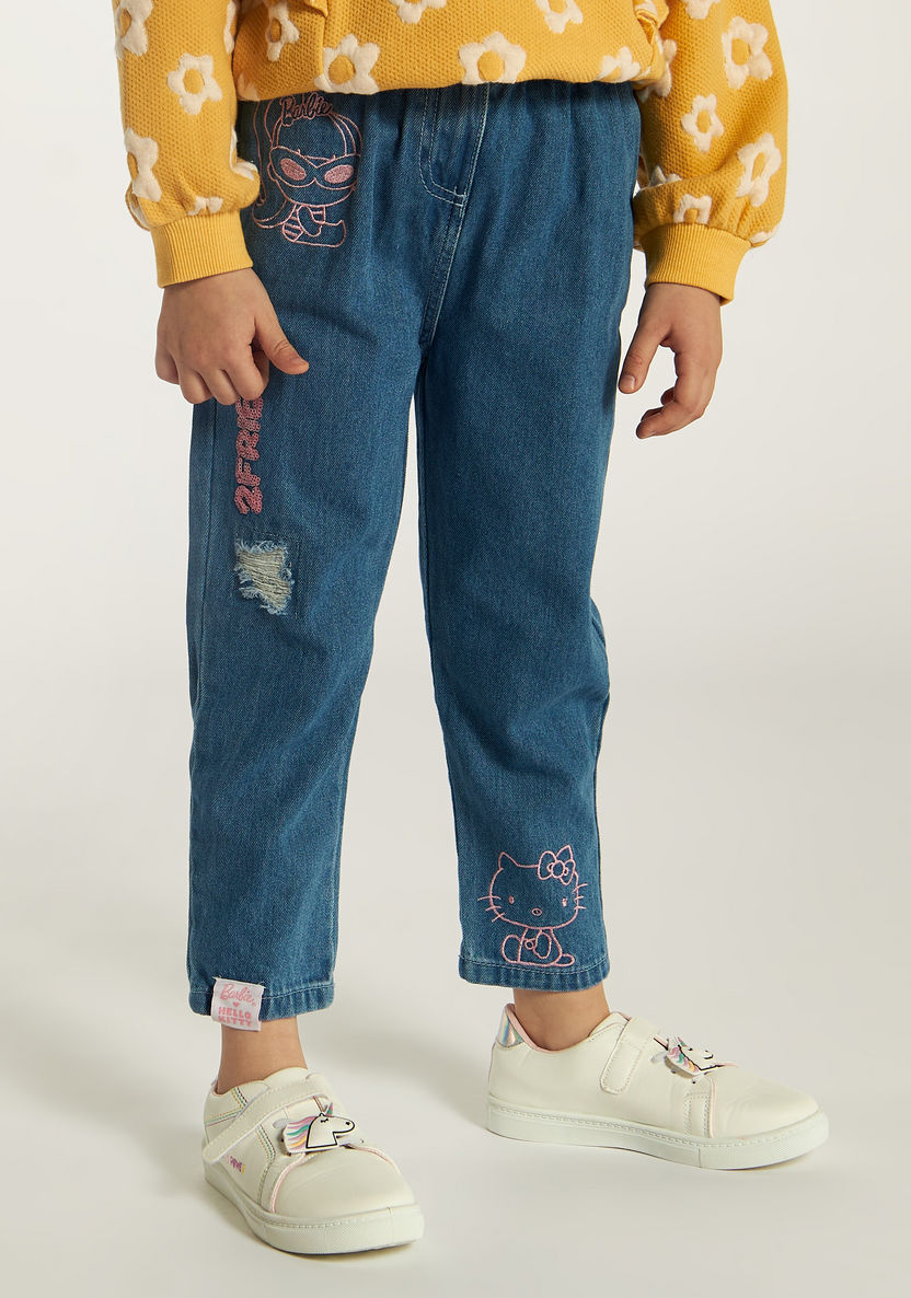 Sanrio Barbie Embroidered Denim Pants with Pockets and Button Closure-Pants-image-2