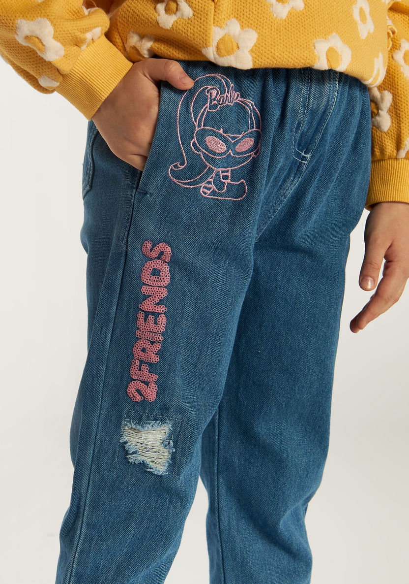Sanrio Barbie Embroidered Denim Pants with Pockets and Button Closure-Pants-image-3
