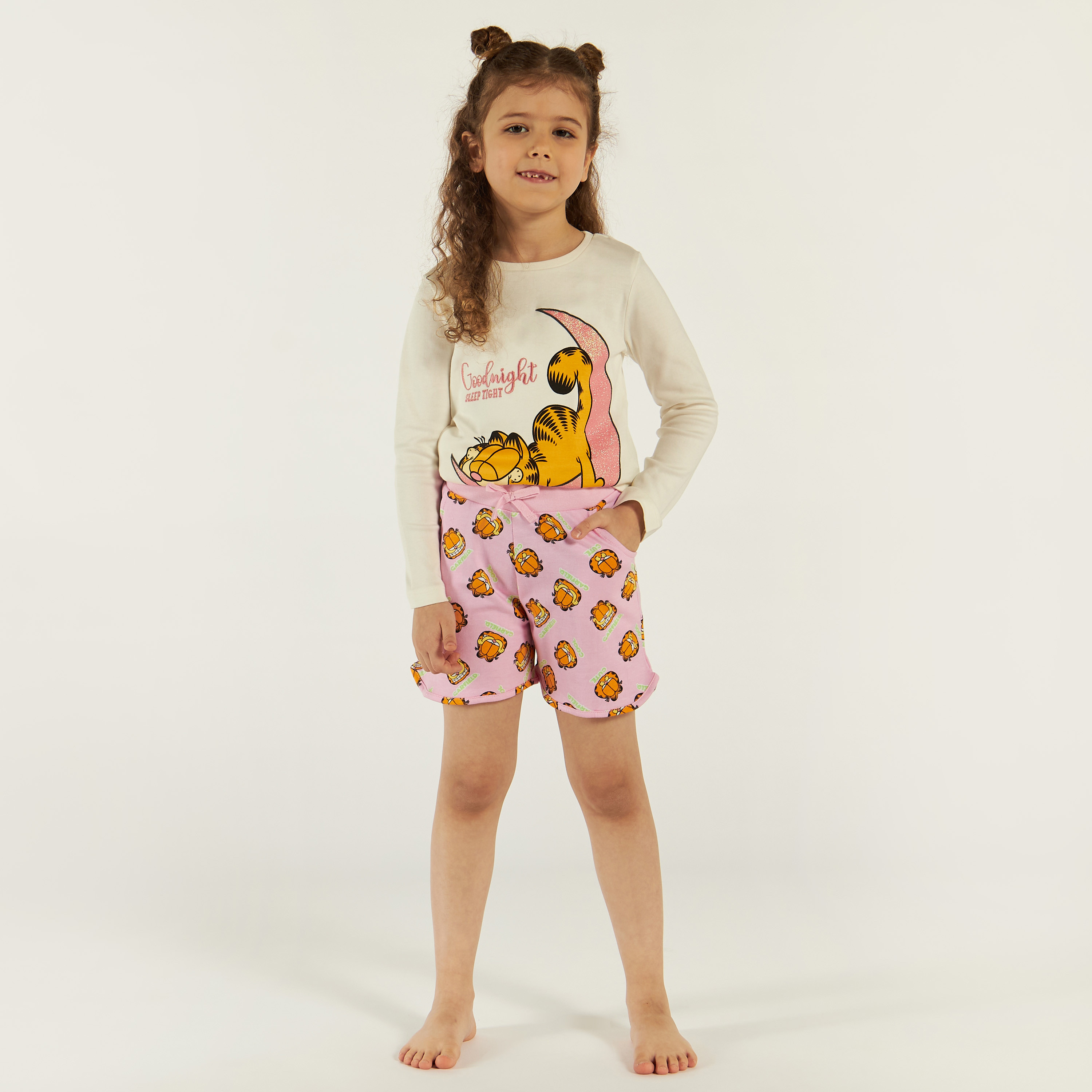 Garfield Print Shorts with Elasticated Waistband-baby-girls-clothing-bottoms-shorts-image-4