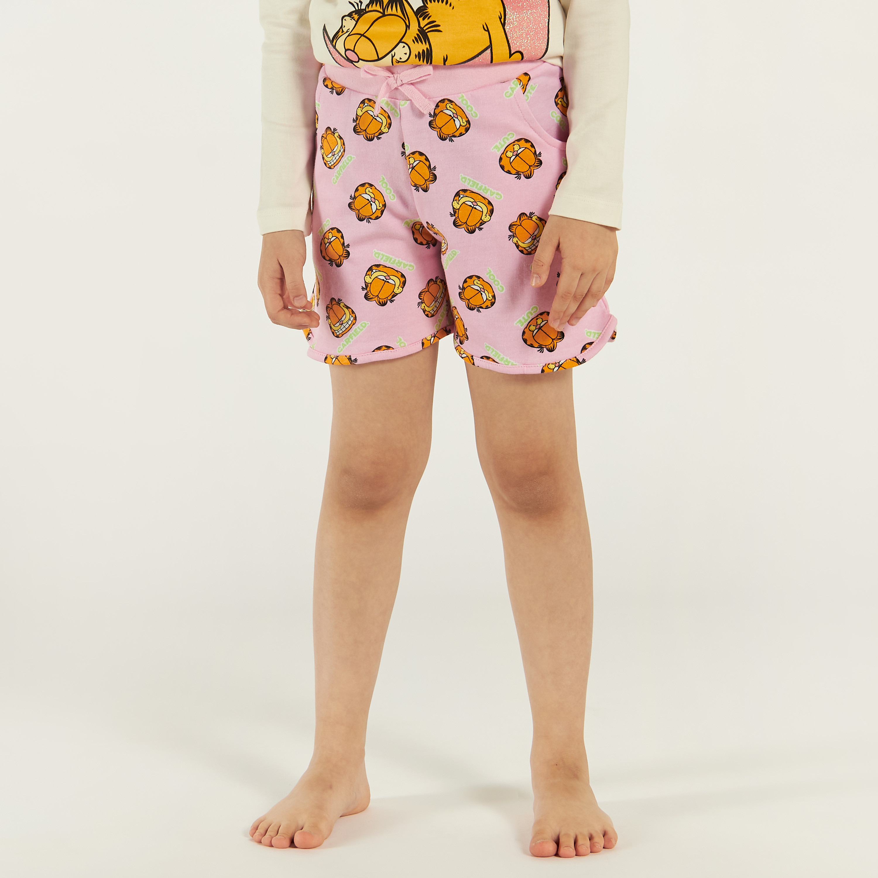 Garfield Print Shorts with Elasticated Waistband-baby-girls-clothing-bottoms-shorts-image-1