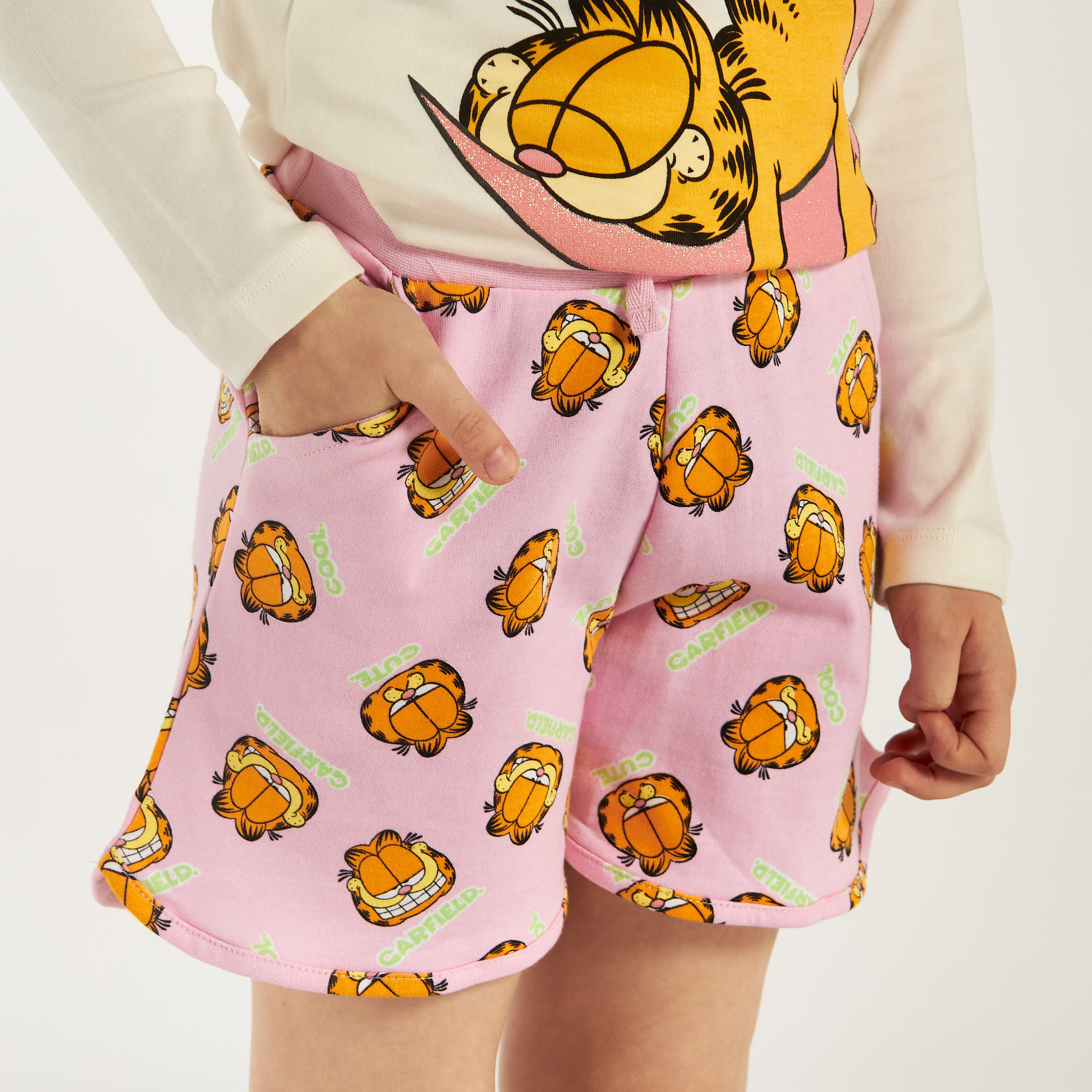 Garfield Print Shorts with Elasticated Waistband-baby-girls-clothing-bottoms-shorts-image-2