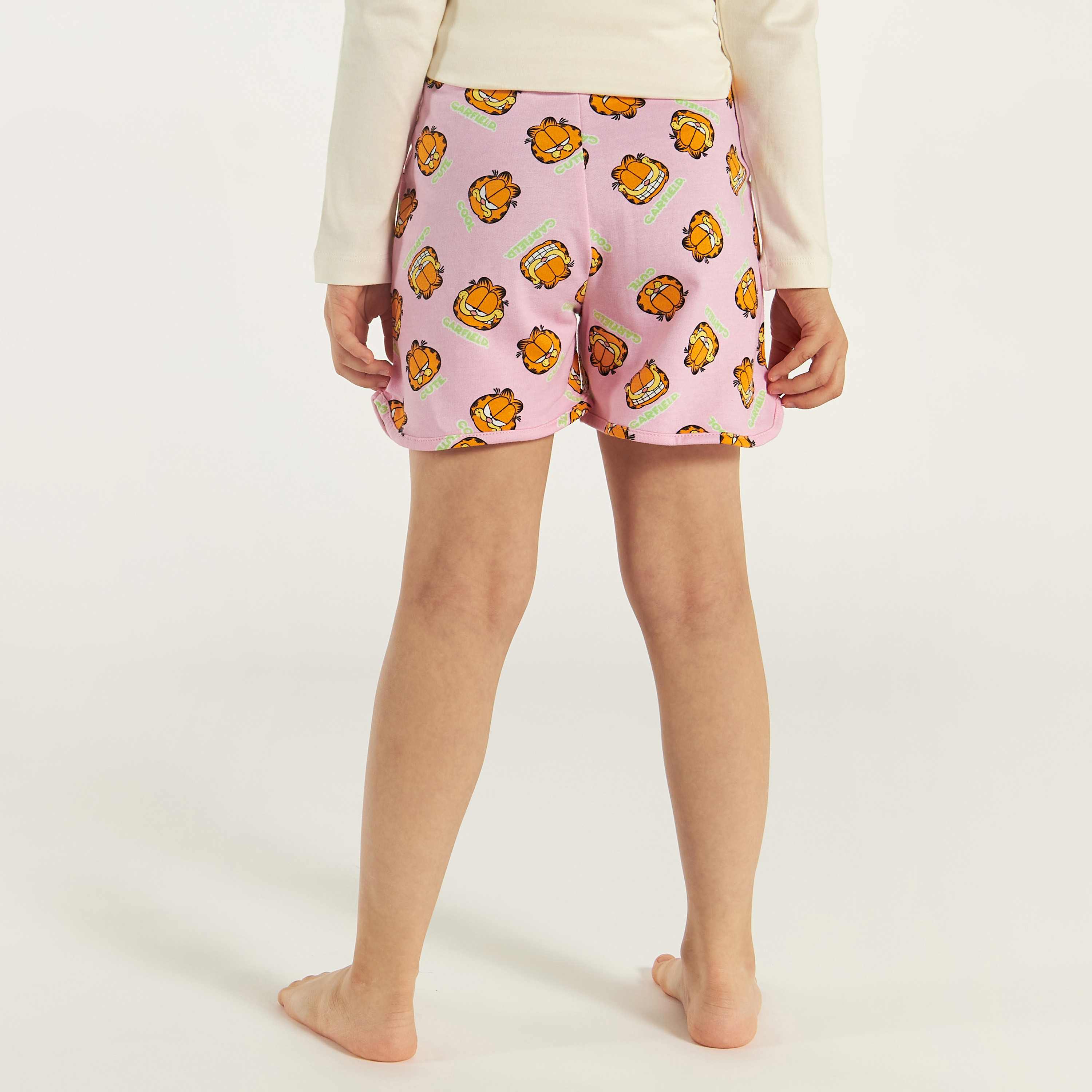 Garfield Print Shorts with Elasticated Waistband-baby-girls-clothing-bottoms-shorts-image-3