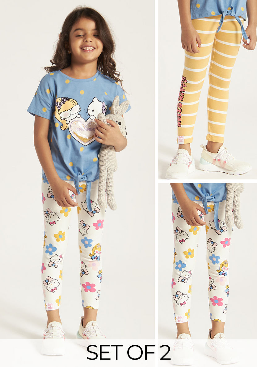 Sanrio Hello Kitty Print Legging with Elasticated Waistband - Set of 2-Leggings-image-0