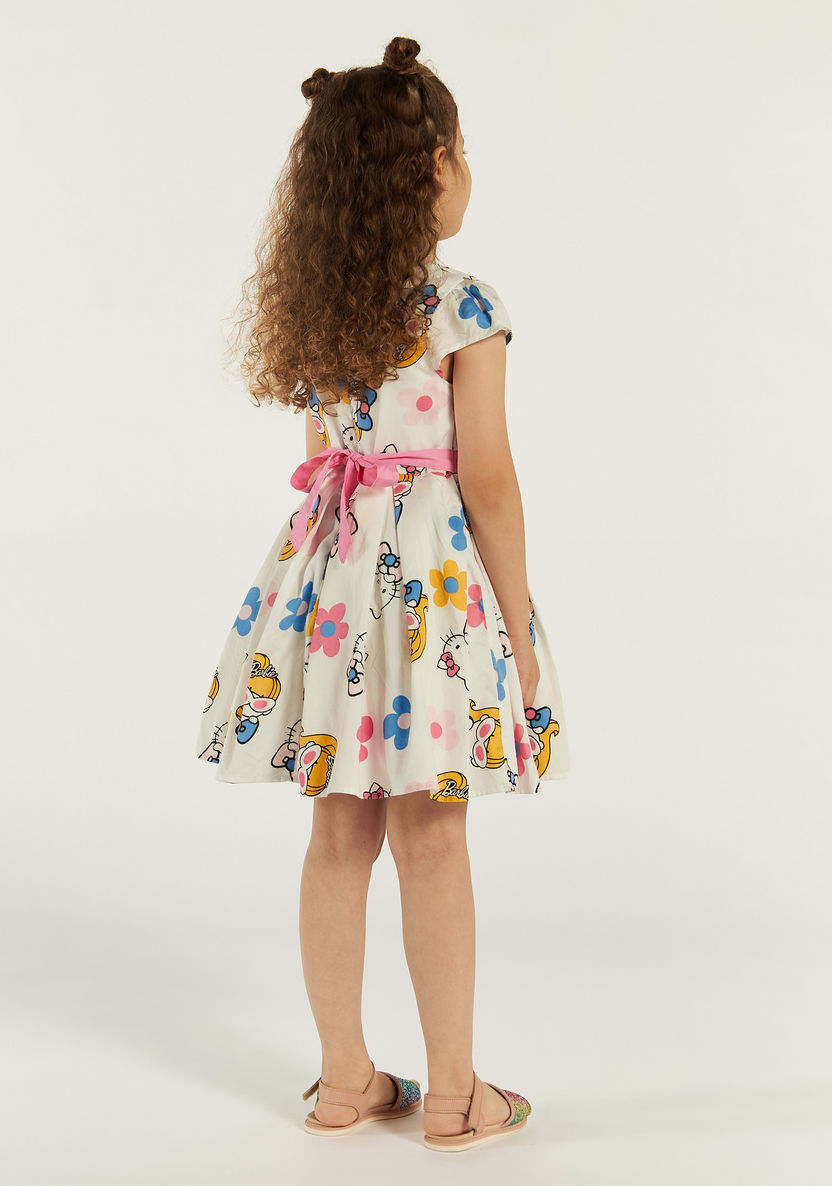 Sanrio Hello Kitty Print Crew Neck Dress with Short Sleeves and Belt-Dresses, Gowns & Frocks-image-3