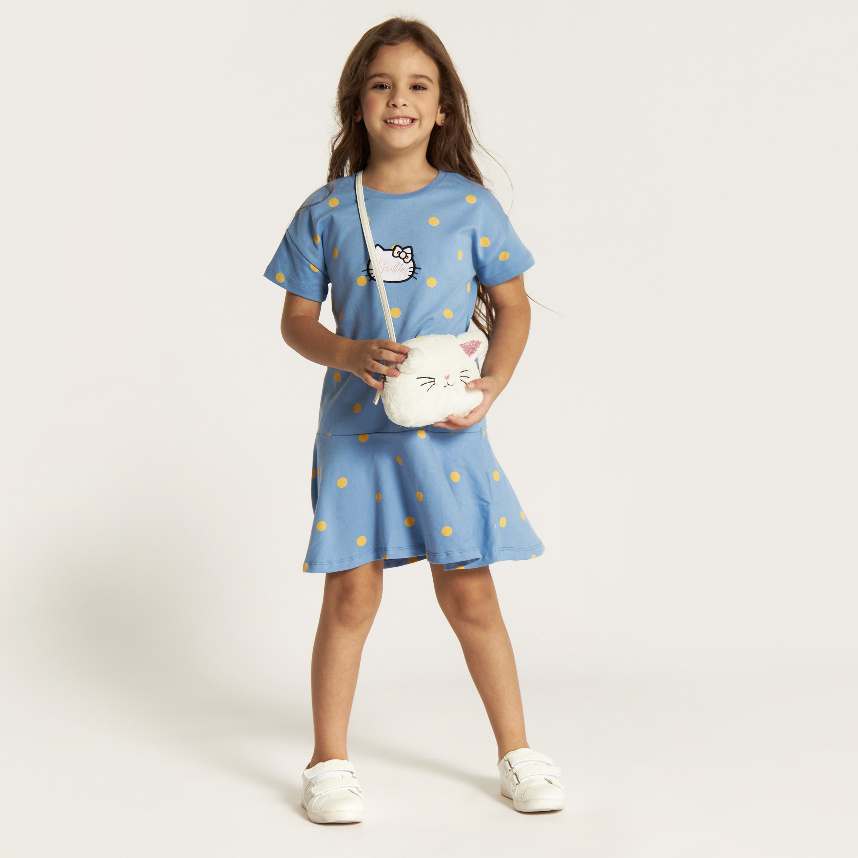Sanrio Hello Kitty Print Drop Waist Dress with Short Sleeves-girls-clothing-dressesandjumpsuits-image-1