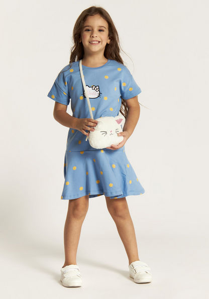 Sanrio Hello Kitty Print Drop Waist Dress with Short Sleeves-Dresses%2C Gowns and Frocks-image-0