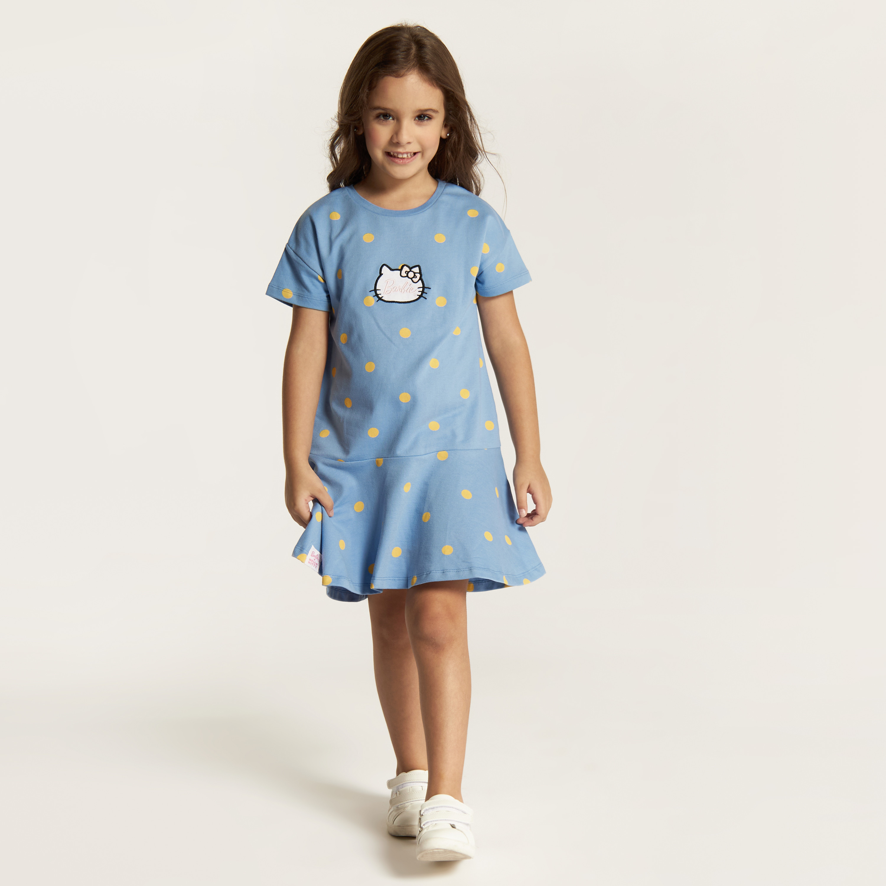 Sanrio Hello Kitty Print Drop Waist Dress with Short Sleeves-girls-clothing-dressesandjumpsuits-image-2