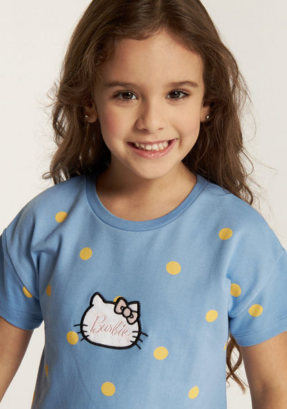 Sanrio Hello Kitty Print Drop Waist Dress with Short Sleeves-Dresses%2C Gowns and Frocks-image-2