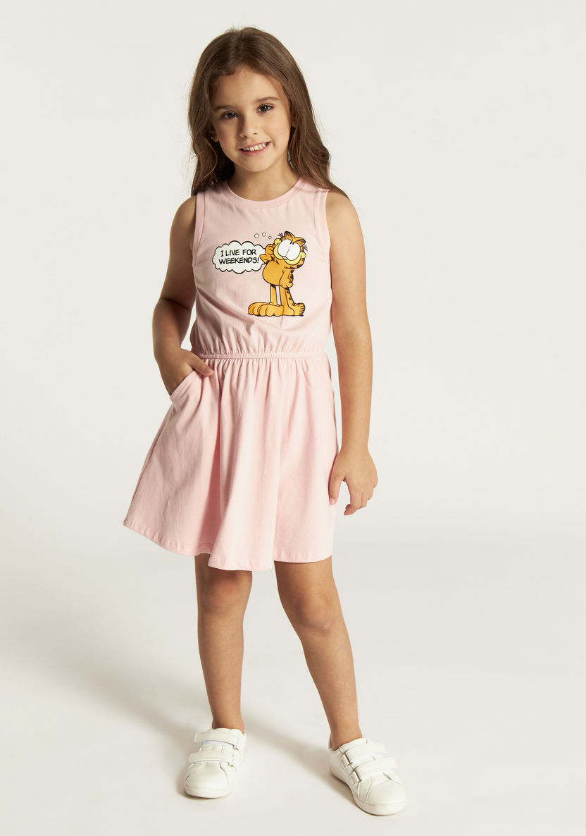 Garfield Print Sleeveless Dress with Round Neck and Pocket-Dresses, Gowns & Frocks-image-1